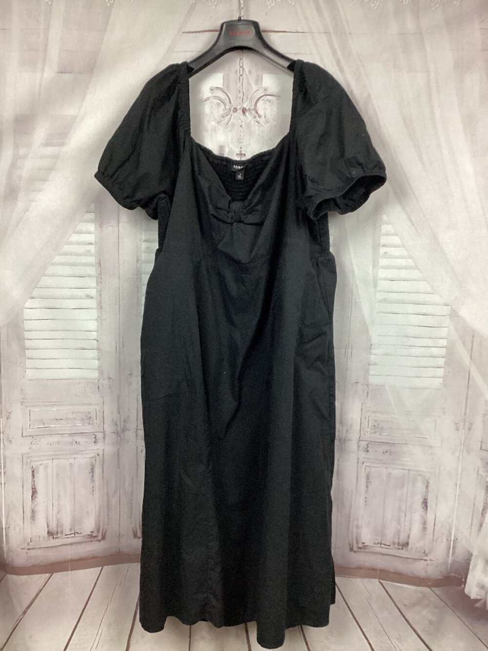 Torrid Black Dress Midi Short Sleeve Front Tie Elastic Back 3